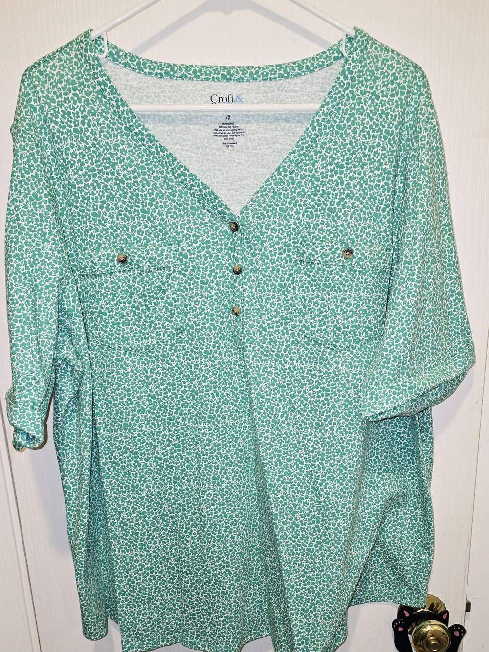 croft & barrow Teal Green V-Neck Button-Front Tunic